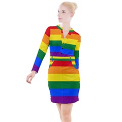 Lgbt Rainbow Pride Flag Button Long Sleeve Dress by lgbtnation