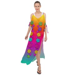 Roses In  Stunning Rainbows Maxi Chiffon Cover Up Dress by pepitasart