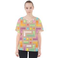 Abstract Background Colorful V-neck Dolman Drape Top by HermanTelo