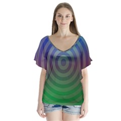 Blue Green Abstract Background V-neck Flutter Sleeve Top by HermanTelo