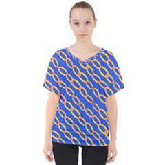 Blue Abstract Links Background V-neck Dolman Drape Top by HermanTelo