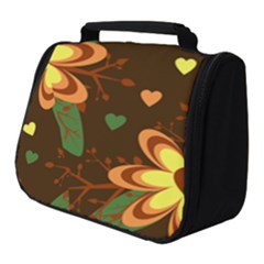 Floral Hearts Brown Green Retro Full Print Travel Pouch (small) by HermanTelo