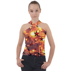 Star Radio Light Effects Magic Cross Neck Velour Top by HermanTelo