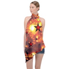 Star Radio Light Effects Magic Halter Asymmetric Satin Top by HermanTelo