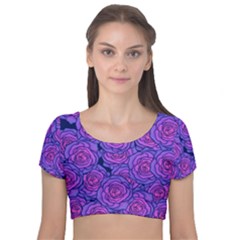 Roses Velvet Short Sleeve Crop Top  by BubbSnugg