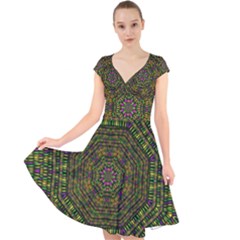 Peace Flower Planet And Calm Fire Cap Sleeve Front Wrap Midi Dress by pepitasart