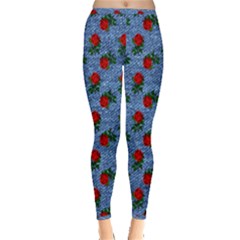 Blue Denim And Roses Inside Out Leggings by snowwhitegirl