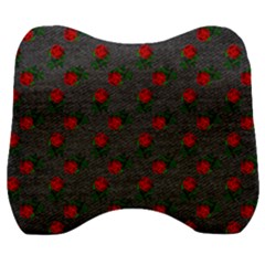 Black Denim And Roses Velour Head Support Cushion by snowwhitegirl