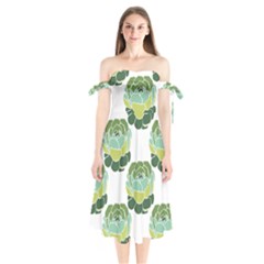 Cactus Pattern Shoulder Tie Bardot Midi Dress by HermanTelo