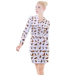 Butterflies Insect Swarm Button Long Sleeve Dress by HermanTelo