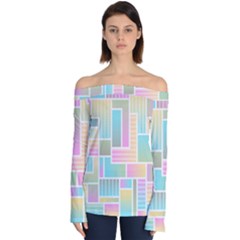 Color Blocks Abstract Background Off Shoulder Long Sleeve Top by HermanTelo