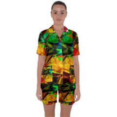 Color Abstract Polygon Satin Short Sleeve Pyjamas Set by HermanTelo