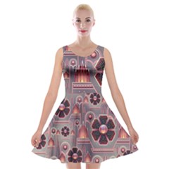 Floral Flower Stylised Velvet Skater Dress by HermanTelo