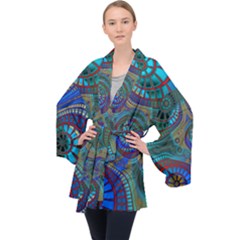 Fractal Abstract Line Wave Velvet Kimono Robe by HermanTelo