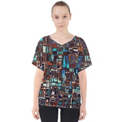 Mosaic Abstract V-neck Dolman Drape Top by HermanTelo