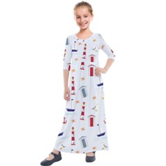 Nautical Sea Kids  Quarter Sleeve Maxi Dress by HermanTelo