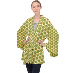 Pattern Halloween Pumpkin Color Green Velvet Kimono Robe by HermanTelo