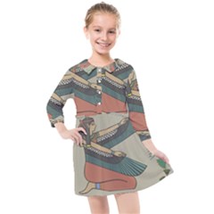 Egyptian Woman Wings Design Kids  Quarter Sleeve Shirt Dress by Sapixe