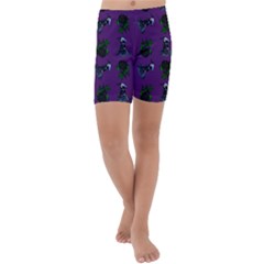 Gothic Girl Rose Purple Pattern Kids  Lightweight Velour Capri Yoga Leggings by snowwhitegirl