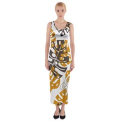 Pattern Leaves Fitted Maxi Dress by HermanTelo