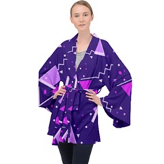 Purple Blue Geometric Pattern Velvet Kimono Robe by HermanTelo