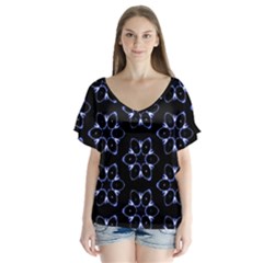 Purple Circle Wallpaper V-neck Flutter Sleeve Top by HermanTelo