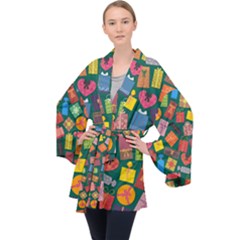 Presents Gifts Background Colorful Velvet Kimono Robe by HermanTelo