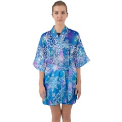 Snowflake Background Blue Purple Quarter Sleeve Kimono Robe by HermanTelo