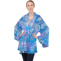 Snowflake Background Blue Purple Velvet Kimono Robe by HermanTelo