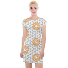 Stamping Pattern Yellow Cap Sleeve Bodycon Dress by HermanTelo