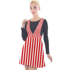 Diamond Red Red White Stripe Skinny Plunge Pinafore Velour Dress by thomaslake