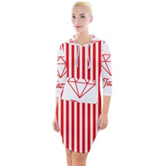 Diamond Red Red White Stripe Skinny Quarter Sleeve Hood Bodycon Dress by thomaslake