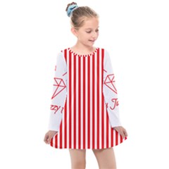 Diamond Red Red White Stripe Skinny Kids  Long Sleeve Dress by thomaslake