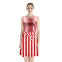 Diamond Red Red White Stripe Skinny Sleeveless Waist Tie Chiffon Dress by thomaslake