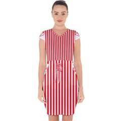 Diamond Red Red White Stripe Skinny Capsleeve Drawstring Dress  by thomaslake