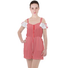 Diamond Red Red White Stripe Skinny Ruffle Cut Out Chiffon Playsuit by thomaslake