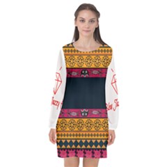 Diamond Red Black Pink Orange African Print Long Sleeve Chiffon Shift Dress  by thomaslake