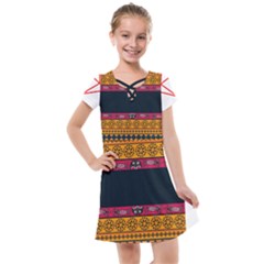 Diamond Red Black Pink Orange African Print Kids  Cross Web Dress by thomaslake