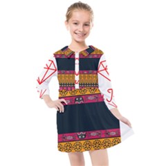 Diamond Red Black Pink Orange African Print Kids  Quarter Sleeve Shirt Dress by thomaslake