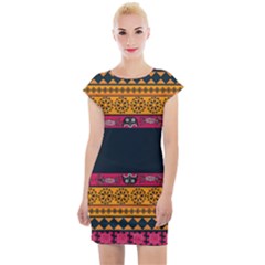 Diamond Red Black Pink Orange African Print Cap Sleeve Bodycon Dress by thomaslake