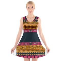 Diamond Red Black Pink Orange African Print V-neck Sleeveless Dress by thomaslake