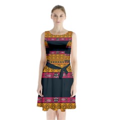 Diamond Red Black Pink Orange African Print Sleeveless Waist Tie Chiffon Dress by thomaslake