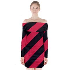 Red Black Stripes Long Sleeve Off Shoulder Dress by thomaslake