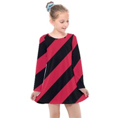 Red Black Stripes Kids  Long Sleeve Dress by thomaslake