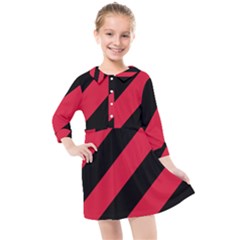 Red Black Stripes Kids  Quarter Sleeve Shirt Dress by thomaslake