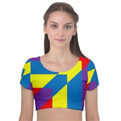 Colorful Red Yellow Blue Purple Velvet Short Sleeve Crop Top  by Sapixe