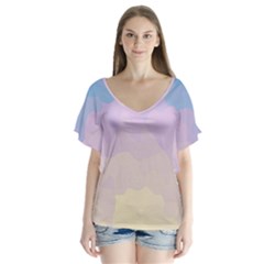 Sunrise Sunset Colours Background V-neck Flutter Sleeve Top by HermanTelo