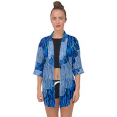 Texture Surface Blue Shapes Open Front Chiffon Kimono by HermanTelo