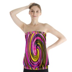 Swirl Vortex Motion Pink Yellow Strapless Top by HermanTelo