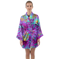 Tropical Greens Pink Leaves Long Sleeve Kimono Robe by HermanTelo